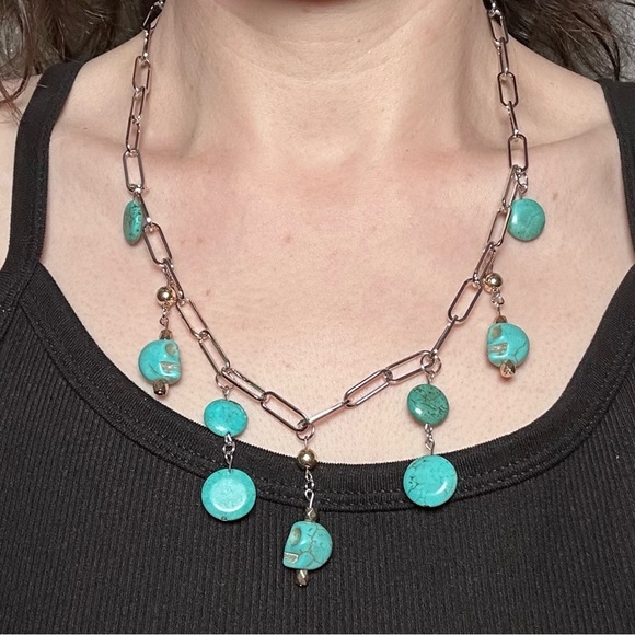 Howlite skull necklace handmade chunky chain - Picture 1 of 8